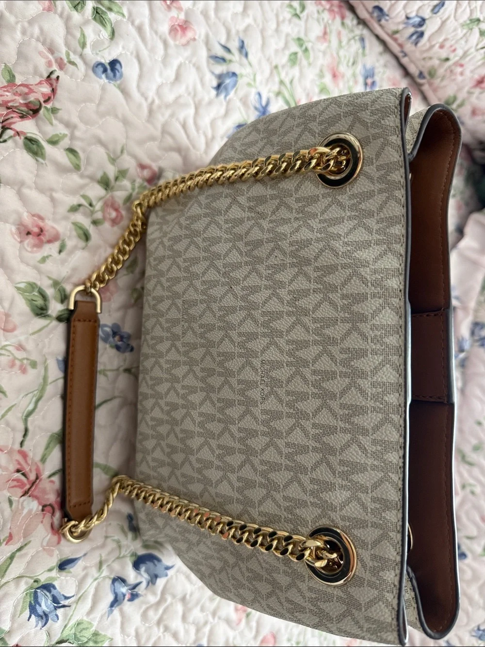 Michael Kors Cream MK Logo Tote with Gold Hardware
